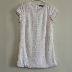 THML White Faux Fur Sculpted Floral Shift Mini Dress - Size Small